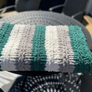 Striped Green and Gray Blanket